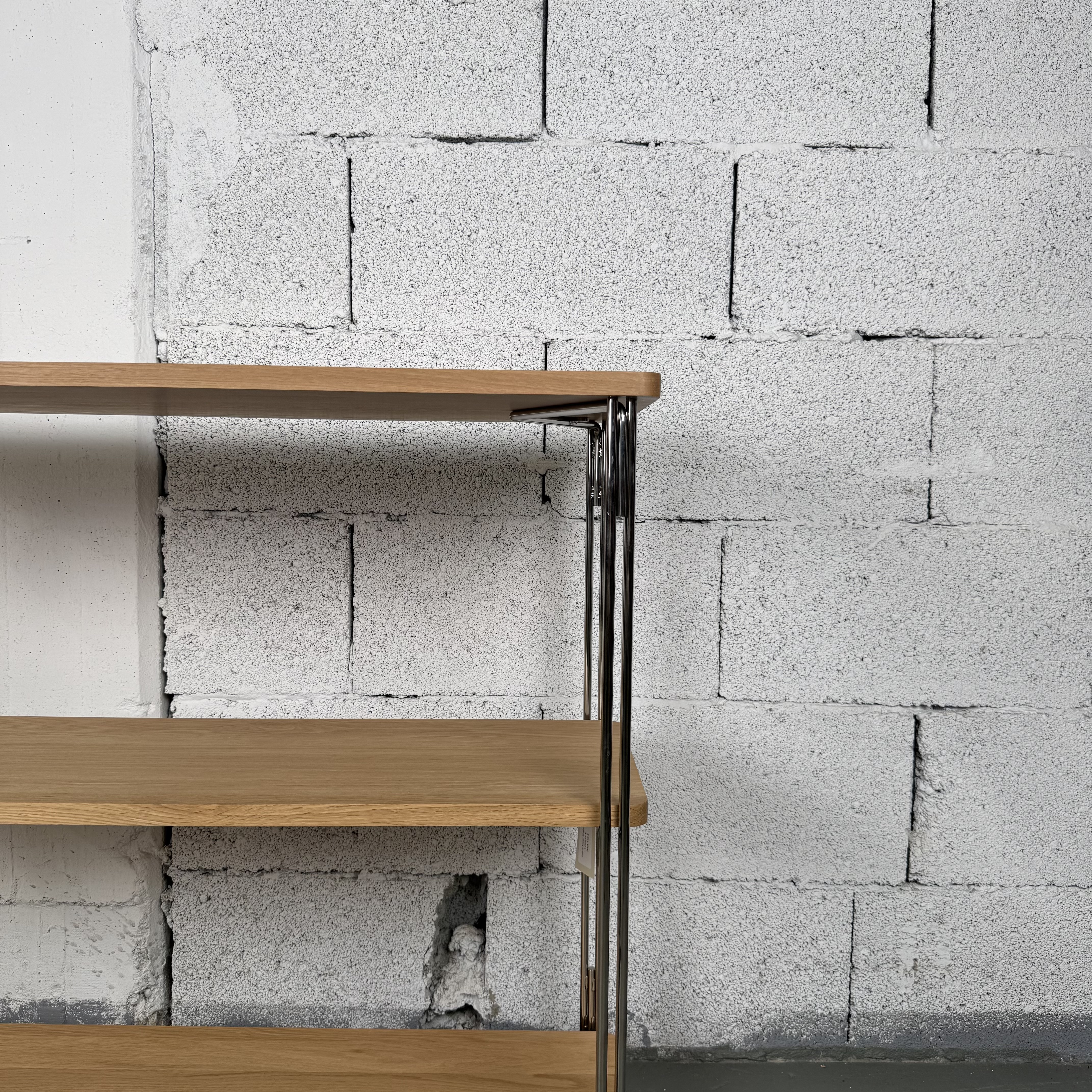 Inline Standregal von NINE aus Eiche und poliertem Edelstahl