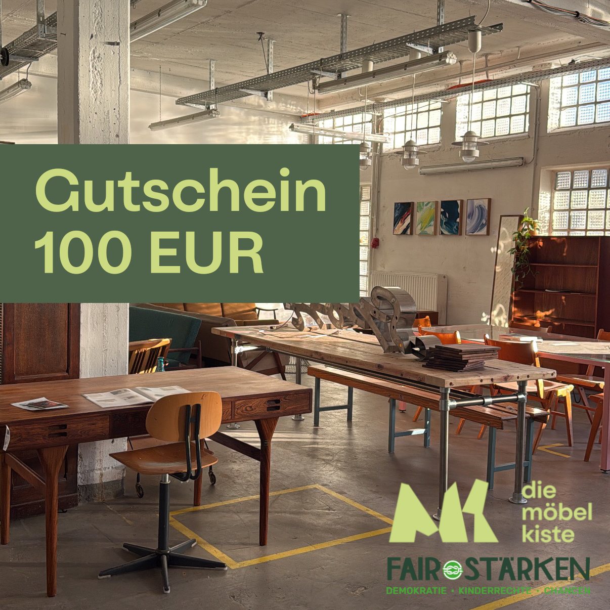 Gutschein 100,00 EUR – Geschenk für Designliebhaber:innen inklusive Spende für FAIR.STÄRKEN e.V.