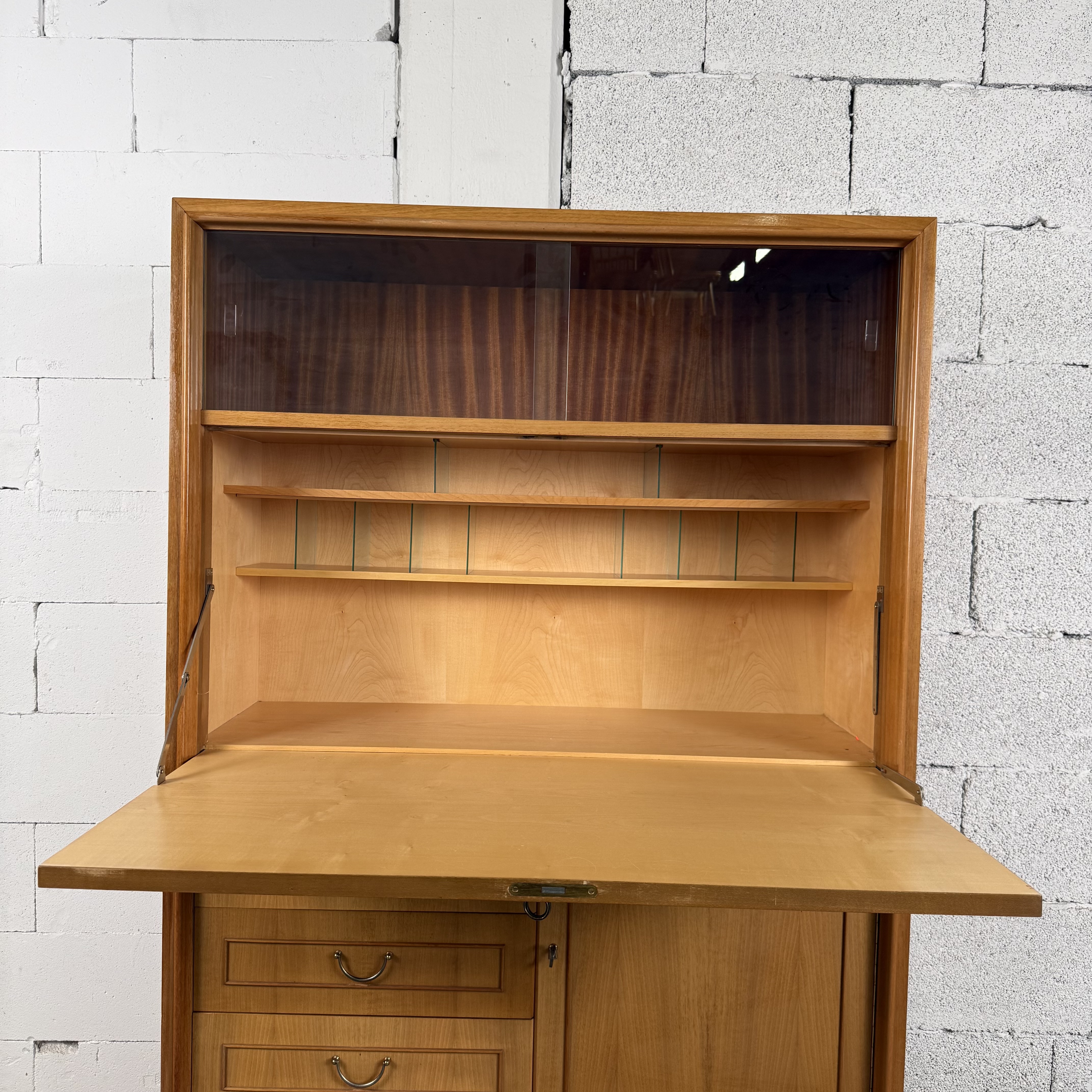 Vintage Sekretär aus Holz mit Vitrine