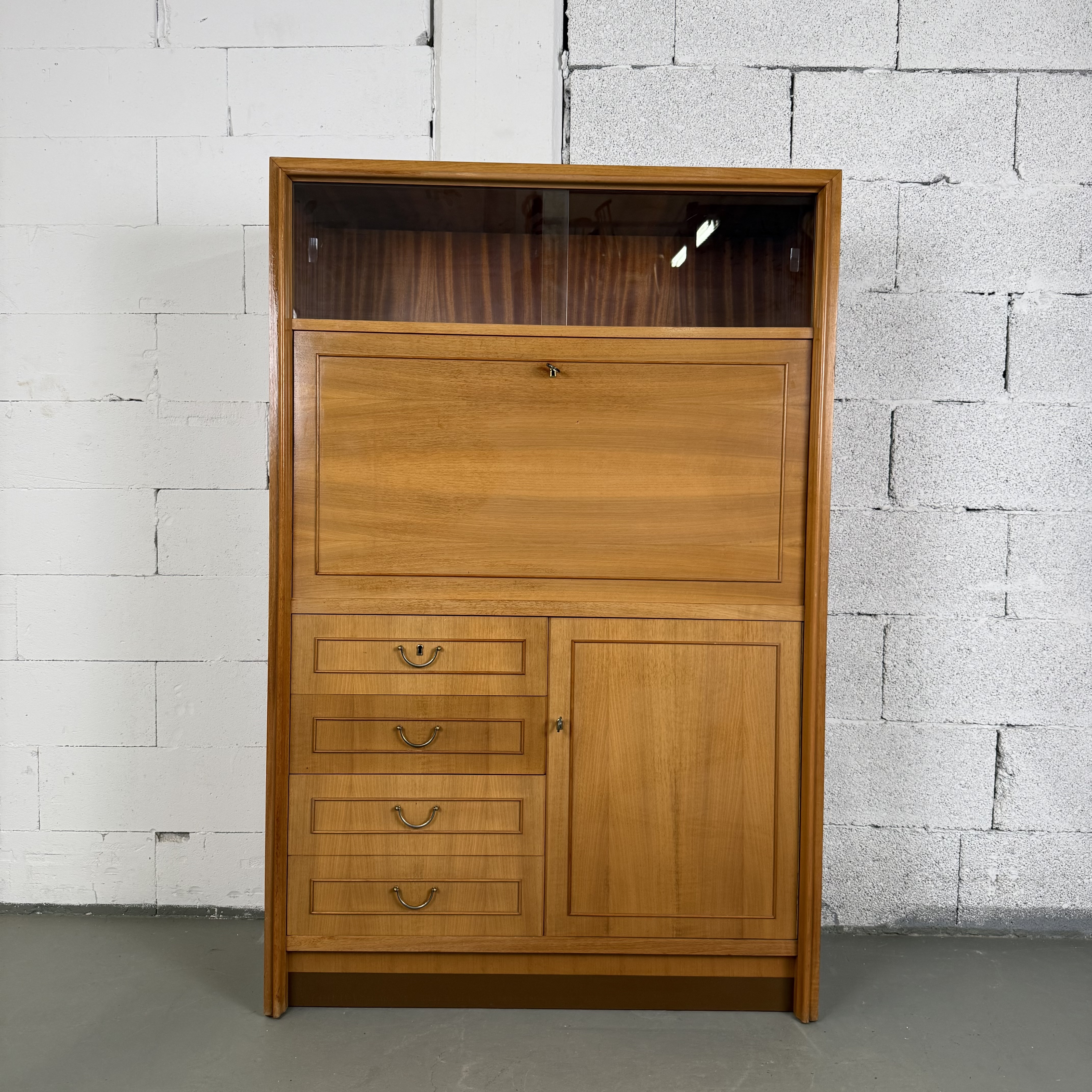 Vintage Sekretär aus Holz mit Vitrine