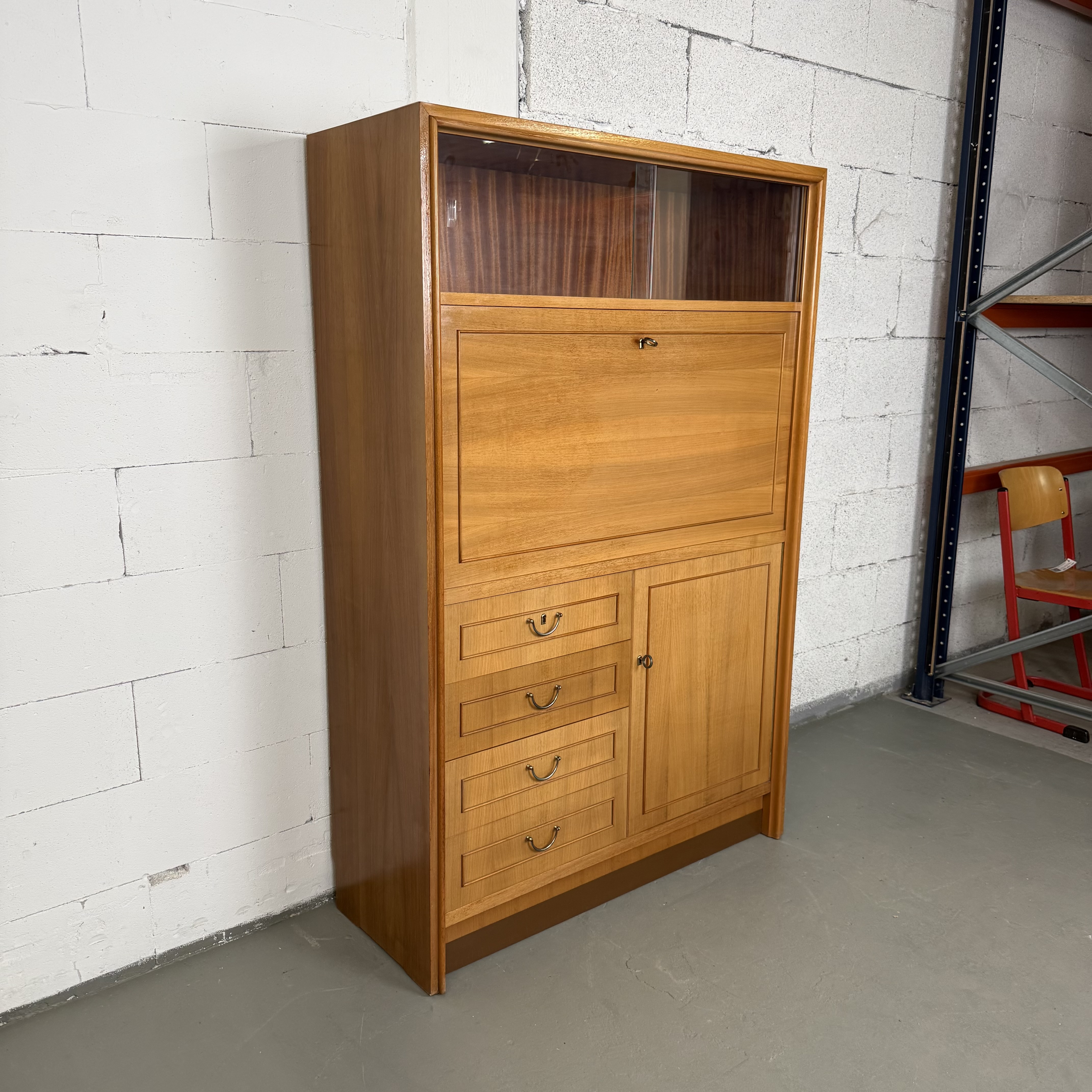 Vintage Sekretär aus Holz mit Vitrine